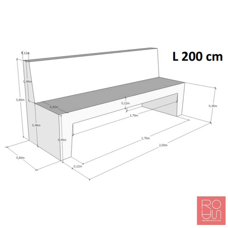 Banc de formigó U amb respatller